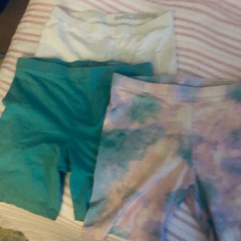 wonder nation Girls' Bike Shorts 3-Pack - White, Teal & Pastel Tie-Dye